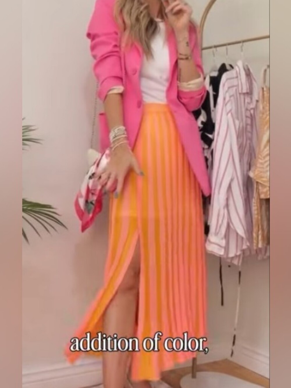 House of Harlow 1960 Pink & Orange Striped Maxi Skirt